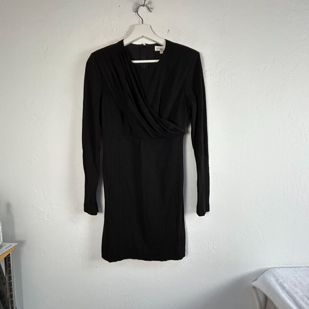 Ronny Kobo Womens Mini Dress Medium Black Long Sleeve Draped V-Neck Stretch